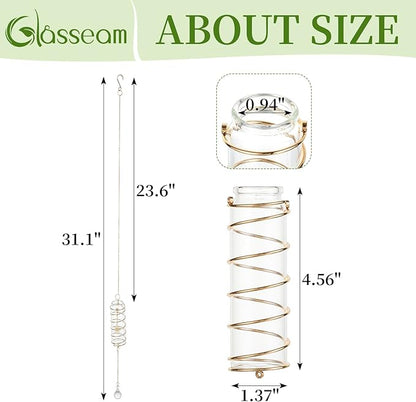 Glasseam Hanging Propagation Stations with Crystal Suncatchers Glass Wall Planters for Indoor Plants Hydroponics - 4Pcs Propagation Tubes Jars with Metal Chain for Home Decor - Unique Gift for Women