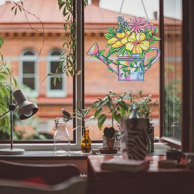 Flower Sun Catchers Indoor Window, Stained Glass Suncatcher Window Hanging, Flower Suncatchers for Nana/Mom/Women (UV Printed)