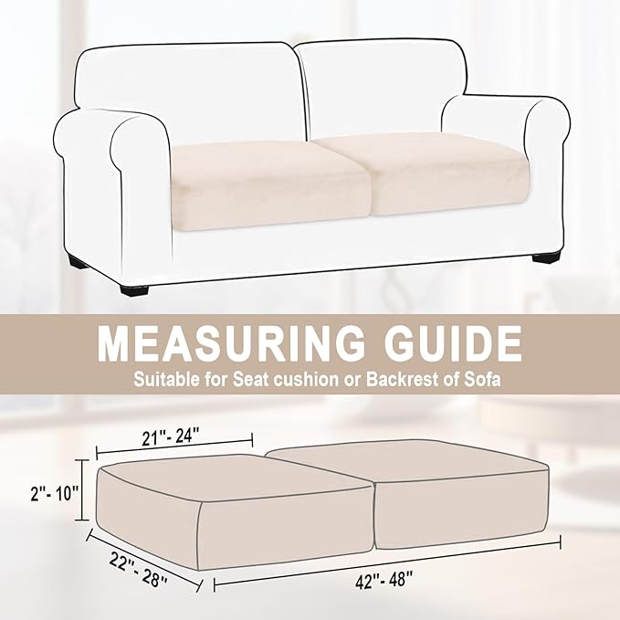 Couch Cushion Cover Velvet 2 Pieces Seat Cushion Cover Stretch LoveSeat Couch Covers Separate Sectional Sofa Slipcovers Furniture Protector (2-Seater or Backrest, Beige)