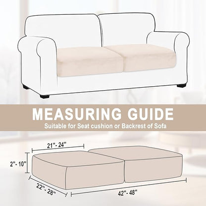 Couch Cushion Cover Velvet 2 Pieces Seat Cushion Cover Stretch LoveSeat Couch Covers Separate Sectional Sofa Slipcovers Furniture Protector (2-Seater or Backrest, Beige)