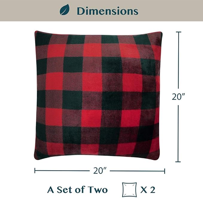 PAVILIA Checker Plaid Throw Pillow Covers 20x20 Set of 2, Decorative Pillow Cases for Bed Sofa Couch, Boho Aesthetic Accent Decor Cushion Bedroom Living Room, Velvet Square Euro Sham Covers, Black Red