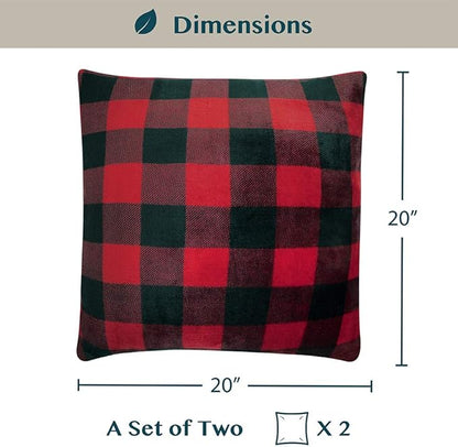PAVILIA Checker Plaid Throw Pillow Covers 20x20 Set of 2, Decorative Pillow Cases for Bed Sofa Couch, Boho Aesthetic Accent Decor Cushion Bedroom Living Room, Velvet Square Euro Sham Covers, Black Red