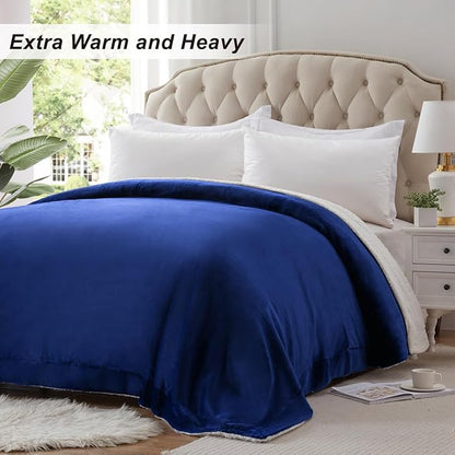 KAWAHOME Sherpa Fleece Throw Blanket for Bed - Extra Warm and Heavy Thick Throw Blankets for Winter, Super Soft 500GSM Plush Blanket, 50"X 60" Navy Blue