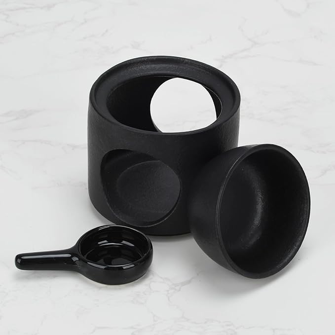 Black Wax Burner, Ceramic Tealight Warmer, Scented Oil Diffuser, Black Ceramic Tea Light Candle Holder