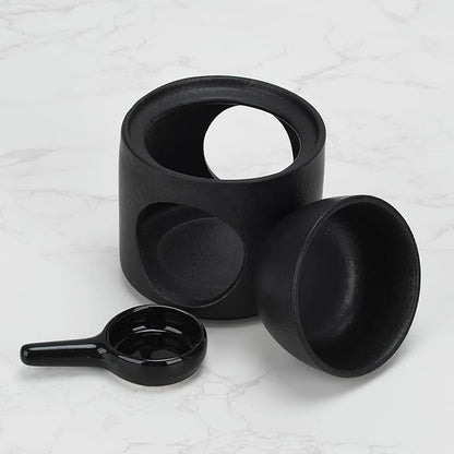 Black Wax Burner, Ceramic Tealight Warmer, Scented Oil Diffuser, Black Ceramic Tea Light Candle Holder