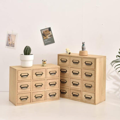 KIRIGEN Wood Drawer Organizer Desktop Storage Cabinet Box Drawers for Home Office Desk Organization and Storage 9 Drawer Mini Chest with Metal Handles Natural (9CG-NA)