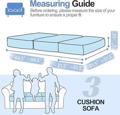 Couch Cushion Covers Individual Large Super Stretch Chenille (Softer Version) Sofa Cushion Covers, Couch Seat Covers Couch Slipcovers Furniture Protector (3PC, Blue)