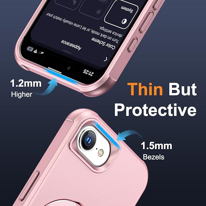 Compatible with iPhone 16E Case with Invisible Magnetic O-Ring Stand Military-Grade Case for iPhone 16E 6.1" 2025 [Compatible with Mag-Safe][Great Grip Feeling], Rose Gold