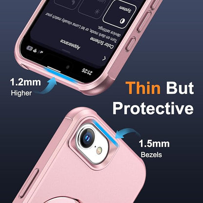 Compatible with iPhone 16E Case with Invisible Magnetic O-Ring Stand Military-Grade Case for iPhone 16E 6.1" 2025 [Compatible with Mag-Safe][Great Grip Feeling], Rose Gold