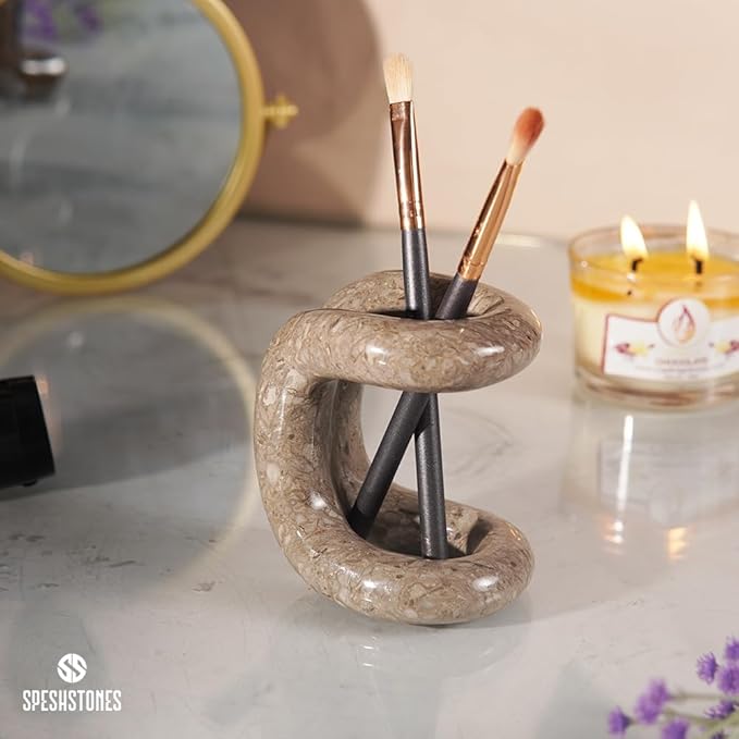 Marble Pen Holder for Desk 4 Inch Oceanic Stone Pencil Holder for Desk Accessories, Workspace Organizers & Office Decor - Pen Organizer for Teacher Supplies & Gifts