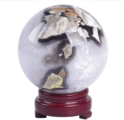 JIC Gem 2.7-3.1 inch(70-80mm) Large Volcanic Agate Crystal Sphere Quartz Crystal Ball with Stand Healing Ornament Witchcraft Meditation Decor