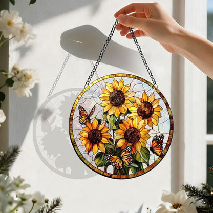 8 Inch Acrylic Window Hanging, Forget Me Not Flower Stained Glass Suncatcher, Window Decor, Plant Lover Gift for Women, Best Friend, Family, Colleague, Classmate (231)