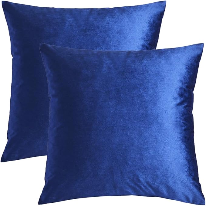 GIGIZAZA Blue Large Throw Pillow Covers, Pack of 2 Velvet 26x26 Couch Pillows for Living Room Decorative Square Super Soft Cushion Cases Home Decor Sofa Bedroom Pillowcases