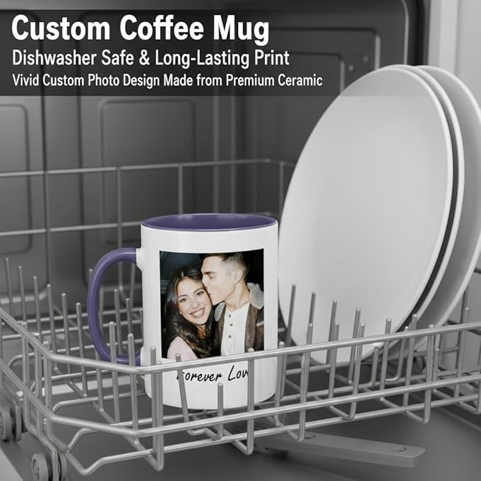 Custom Photo Coffee Mug, Personalized Forever Love Design Ceramic Cup for Anniversary Boyfriend Girlfriend Dishwasher Safe, 11oz (Purple)