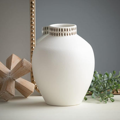Sullivans Textured 8" Tall Round Vase, Modern Home Decor, White Flower Vase, Vases for Real or Fake Flowers, Living Room, Bedroom, and Office Decor, Decorative Ceramic Vases for Room Decor, (CM3124)