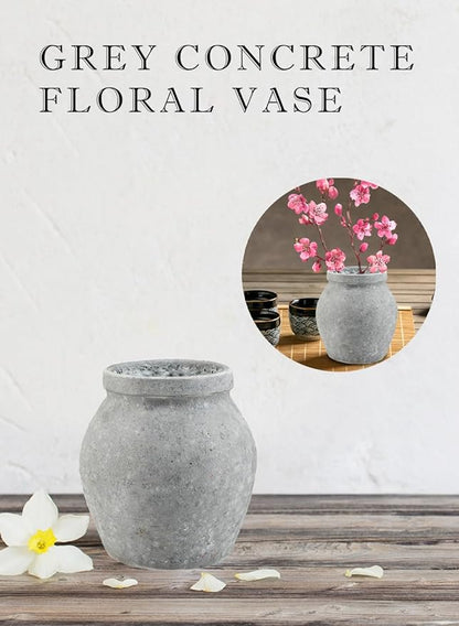 Serene Spaces Living Antique Ashen Stamnos Cement Vase, Grey Concrete Floral Vase, Home, Office Decor, Table Centerpiece for Vintage Wedding, Anniversary, Birthday, Holiday, 5.75" Diameter & 6" Tall