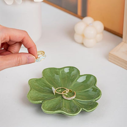 Ceramic Jewelry Tray Trinket Dish, Four Leaf Clover Design, Ring Earring Necklace Organizer, Mother's Day Gift
