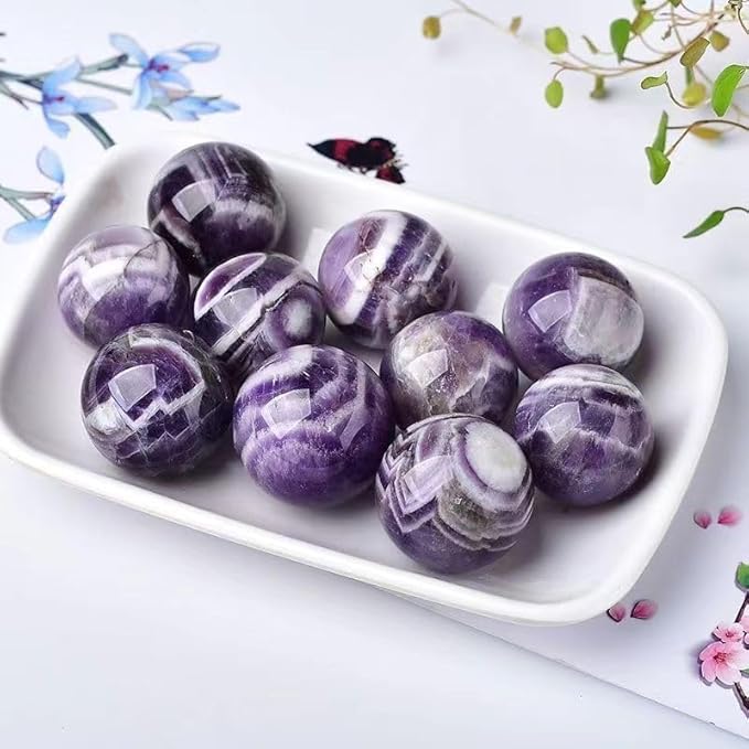Natural Clear Quartz Crystal Sphere with Stand，5PC Real Crystals Ball, Clear Quartz Small Ball Decor (Amethyst Ball)