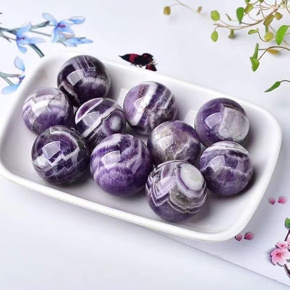 Natural Clear Quartz Crystal Sphere with Stand，5PC Real Crystals Ball, Clear Quartz Small Ball Decor (Amethyst Ball)