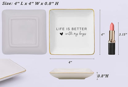 Mother's Day,Christmas Gifts for Mom,Happy Mom Life-Baby Gift Shower for Mommy-Boy Mother Present-Mama Appreciation Present-Ceramic Jewelry Tray Trinket Holder Ring Dish-Life Is Better With My Boys