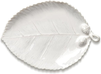 Ceramic Jewelry Dish, Decorative Tray for Rings Earrings Necklaces Bracelet Watch Keys, 4.50" Trinket Tray as Gifts for Women (White Leaf)