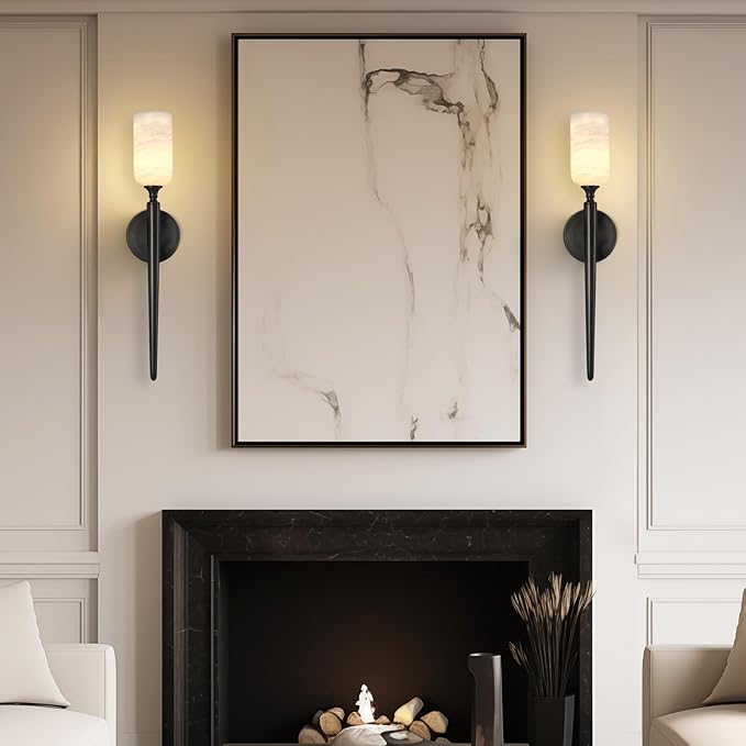 Alabaster Wall Sconce, Modern Bronze Bathroom Sconces, Marble Sconces Wall Lighting for Living Room Vanity Foyer Hallway Bedroom Staircase H-22in(Dimmable Bulb INCL)