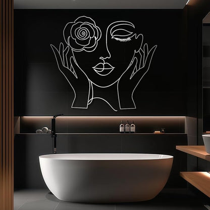 Trpiox Minimalist Woman Face Metal Wall Art, Abstract Metal Wall Art, Line Art Wall Decor for Living Room, Bedroom, Bathroom (Black,19" W x 17" H / 47 x 42 cm)