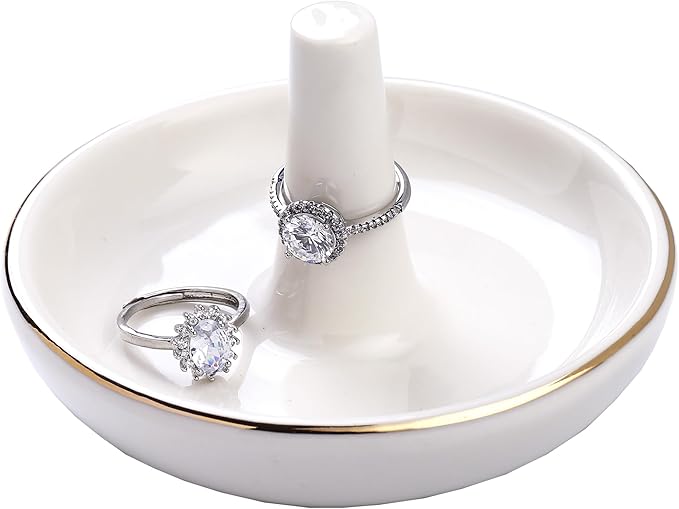 Wedding Ring Holder, Engagement Jewelry Dish With Stand, Ceramic Holder for Rings Earrings Necklace, Gift for Women, Birthday Mothers Day