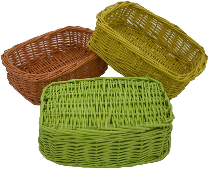 Rectangle Small Wicker Baskets for Sundries 3pcs Storage Bins (Colorful)