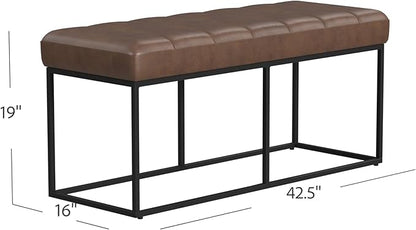 HomePop Theodore Decorative Bench with Metal Base, Brown PU Leather
