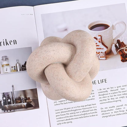 Handmade Sandstone Geometric Knot Sculpture Decor, Modern Decorative Chain Link Statue Ornament for Home & Office, Small Tabletop Accent for Coffee Table & Shelf Decor