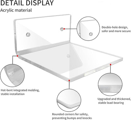 4 Pcs Clear Acrylic Floating Wall Shelves, Small Floating Shelves for Wall Shelf Acrylic Display Ledges, Small Corner Shelf for Bedroom Bathroom Book Speaker Hanging Shelves - Clear (4 Inch 4Pack)