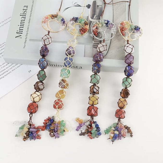 Anjiucc 7 Chakra Stone Healing Crystal Tree of Life Wall Hanging Home Interior Decoration，Window Decoration，Yoga Meditation