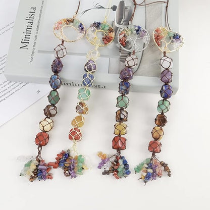 Anjiucc 7 Chakra Stone Healing Crystal Tree of Life Wall Hanging Home Interior Decoration，Window Decoration，Yoga Meditation