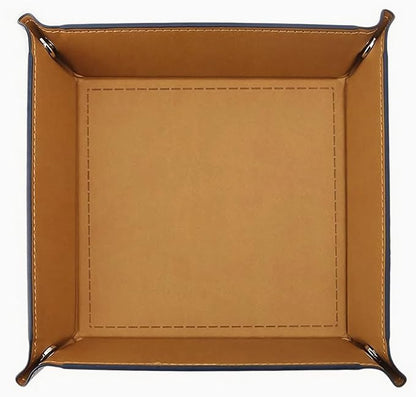 siduater Valet Tray Desktop Storage Organizer, Vegan Leather Catchall Tray Bedside Vanity Tray Nightstand Caddy Holder for Remote Controller, Watch, Keys, Phone, Wallet, Sunglasses, Jewelry, Khaki