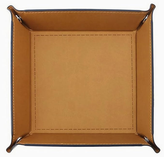 siduater Valet Tray Desktop Storage Organizer, Vegan Leather Catchall Tray Bedside Vanity Tray Nightstand Caddy Holder for Remote Controller, Watch, Keys, Phone, Wallet, Sunglasses, Jewelry, Khaki
