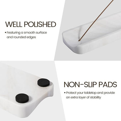 Koville Marble Incense Holder, Incense Holder for Sticks, Incense Sticks Holder Ash Catcher for Meditation Yoga SPA, Natural Stone Incense Burner, Home Table Decor (White)