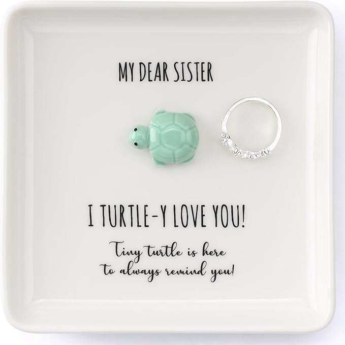 HOME SMILE Turtle Ring Dish Tray-Sister Gifts Birthday Mothers Day,Soul Sister Friend Gifts for Women Girls Presents,I Turtley Love You Gifts