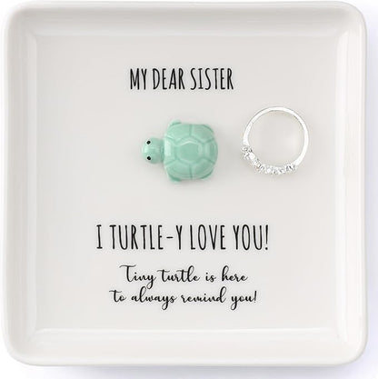 HOME SMILE Turtle Ring Dish Tray-Sister Gifts Birthday Mothers Day,Soul Sister Friend Gifts for Women Girls Presents,I Turtley Love You Gifts