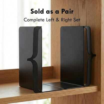 Decorative Bookends for Shelves - Modern Bracket Shaped Metal Book Ends for Home Office Decor, Unique Minimalist Desk Accessories & Gift (Black)