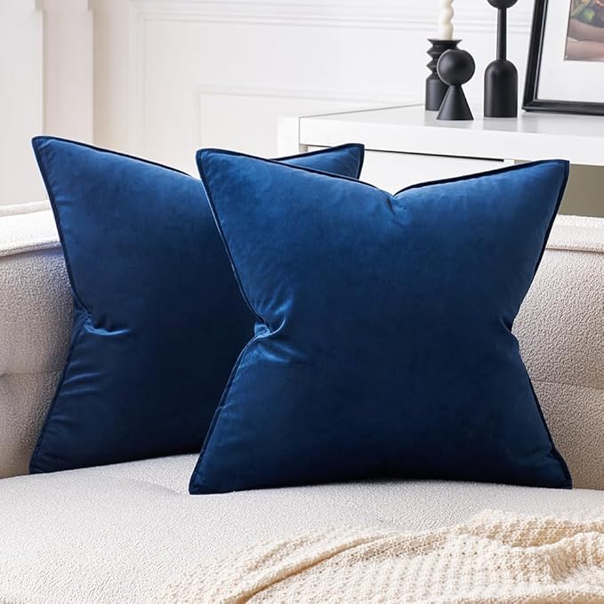 MIULEE Pack of 2 Navy Blue Decorative Velvet Throw Pillow Cover Soft Pillowcase Solid Square Eruo Sham Cushion Case for Sofa Bedroom Car 26x26 Inch