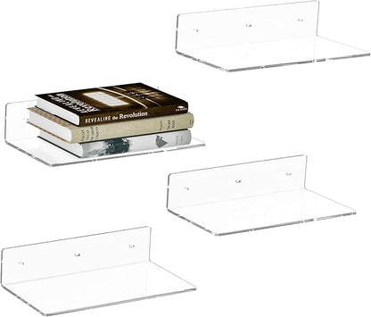 12 Inches Clear Wall Shelves, Moisture-Proof Acrylic Bathroom Organizer Shelves for Wall, Floating Shelf for Bathroom, 4 Pack