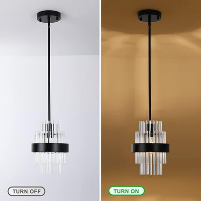 Pendant Light Fixtures, 7inch Modern Glass Pendant Lighting, Black Kitchen Island Lights, Height Adjustable Pendant Lighting (Matte Black, 2 Pack)