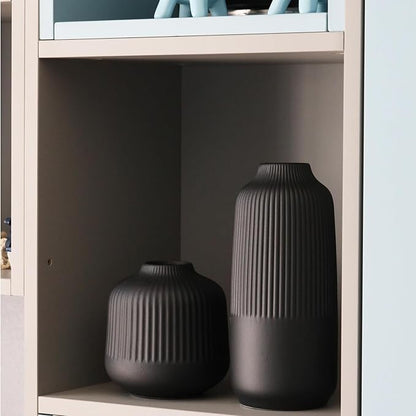 Black Ceramic Vase Set of 2, Flower Vases Home Decor, Boho Vase for Pampas Grass, Black Vases for Centerpieces Table Entryway Shelf