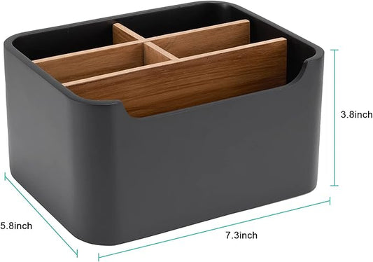 Stylish Desk Organizer and Remote Control Holder in Black - Keep Your Workspace Tidy and Organized, Multi-Purpose Storage for Office Desktop Coffee Table Bedside Nightstand