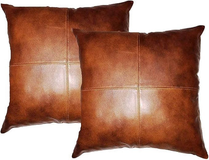 LL LEATHER LOVERS Lambskin Leather Pillow Cover - Sofa Cushion Case - Decorative Throw Covers for Living Room & Bedroom, 16x16 Inches - Tan Antique Pack of 2