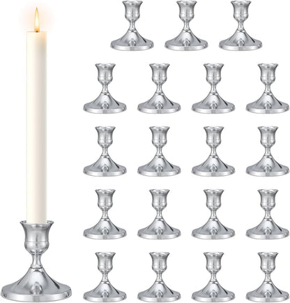 Candlestick Holders Taper Candle Holders, 24PCS Silver Candle Holder Set for Table Centerpiece, Vintage Candle Stand for Table Centerpieces, Home Decor,Weddings,Festival and Parties (24, Silver)