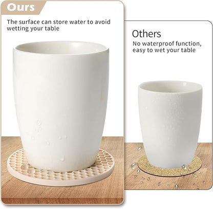 Silicone Coaster Set of 12 with Holder, Drinks Coasters, Beer & Coffee, Suitable for All Cups, Hot or Cold, Anti-Slip, Non-Stick, Anti-Overflow Tabletop Protection and Decor (12 Pcs, Tapioca)
