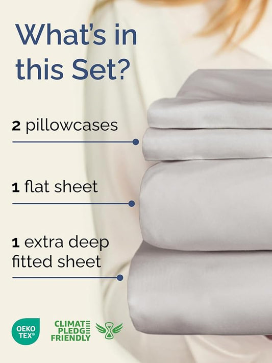 Extra Deep Twin XL Sheet Set - 4 Piece Breathable and Cooling Sheets - Hotel Luxury Bed Sheets Set - Easy Fit - Soft, Wrinkle Free and Comfy Sheets Set - French Grey Sheet Set with Extra Deep Pockets