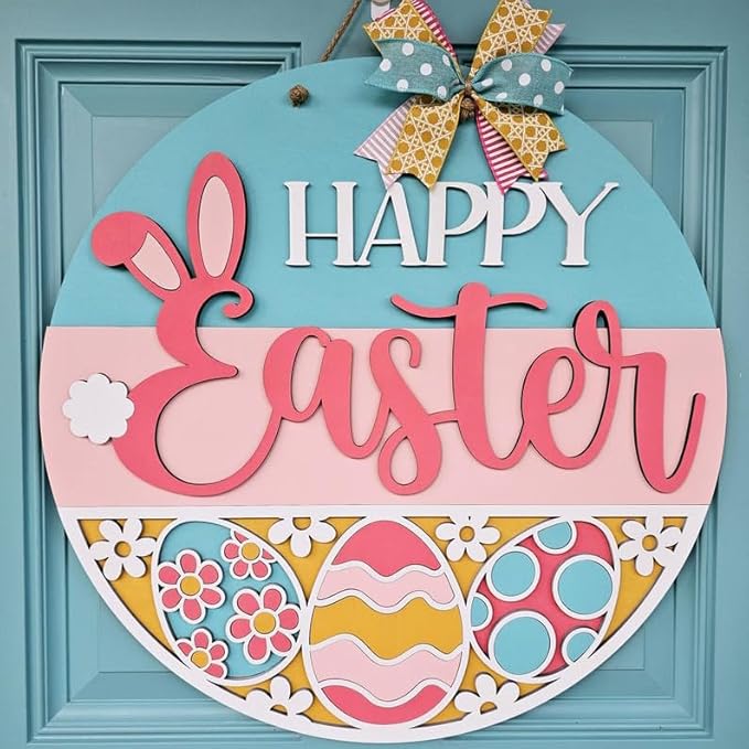 Happy Retro Eggs Door Hanger, Colorful Vintage Egg Entry Decoration, Spring Porch Display, Charming Seasonal Wall Accent, Holiday Design For Front Door Styling Doorsign_281125_SR6_8